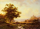 An Extensive River Landscape With A Castle On A Hill Beyond by Frederik Marianus Kruseman